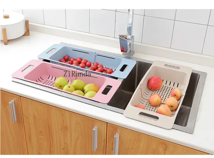 Picture of Retractable Drain Basket Sink Drain Basket Rectangular Drain Basin Kitchen Household Plastic Wash Basin Drain Bowl Rack-The Asia Express-Multicolor