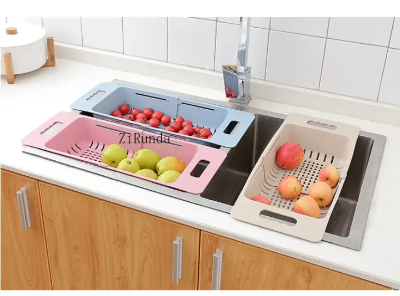 Picture of Retractable Drain Basket Sink Drain Basket Rectangular Drain Basin Kitchen Household Plastic Wash Basin Drain Bowl Rack-The Asia Express-Multicolor