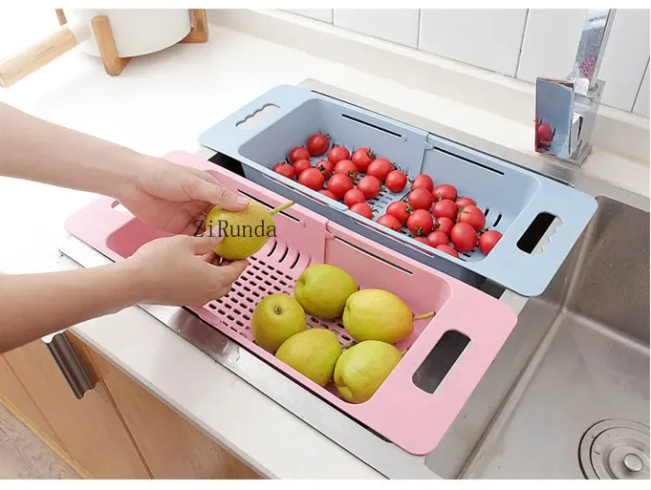 Picture of Retractable Drain Basket Sink Drain Basket Rectangular Drain Basin Kitchen Household Plastic Wash Basin Drain Bowl Rack-The Asia Express-Multicolor