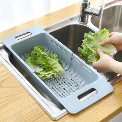 Picture of Retractable Drain Basket Sink Drain Basket Rectangular Drain Basin Kitchen Household Plastic Wash Basin Drain Bowl Rack-The Asia Express-Multicolor