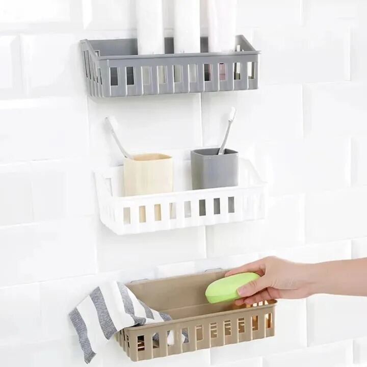 Picture of Bathroom Shelf Wall Mounted Storage Basket Punch Free Storage Rack Shower Organizer Kitchen Storage Holder-The asia Express-Multicolor