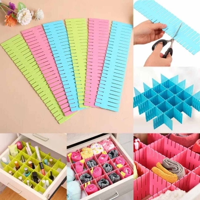 Picture of Adjustable Plastic Grid Drawer Organizer Multi-Purpose Drawer Storage Divider Adjustable Cabinet Storage Divider (6pcs)-Asia Express-Multicolor