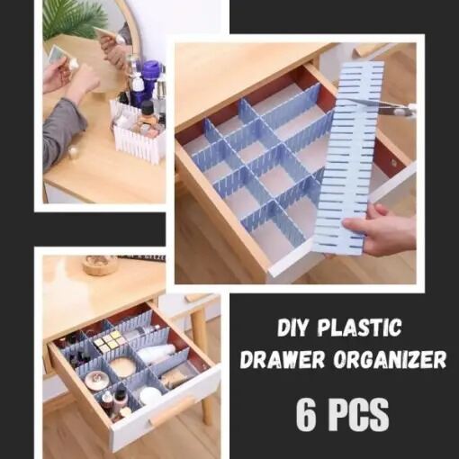 Picture of Adjustable Plastic Grid Drawer Organizer Multi-Purpose Drawer Storage Divider Adjustable Cabinet Storage Divider (6pcs)-Asia Express-Multicolor