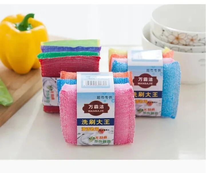 Picture of 4pcs Double Sided Kitchen Cleaning Sponge Kitchen Clean Cloth Dishwashing Sponge Decontamination Pot Bowl Clean Bathroom Accessories-Multicolor-The Asia Express-Multicolor