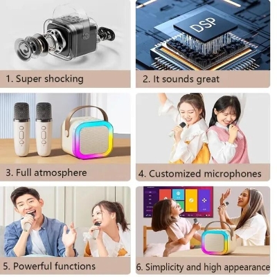 Picture of K12 Karaoke Machine Portable 5.3 Bluetooth Speaker System with 1 Wireless Microphones for Home Family Singing Children's Gifts-The Asia Express-Multicolor
