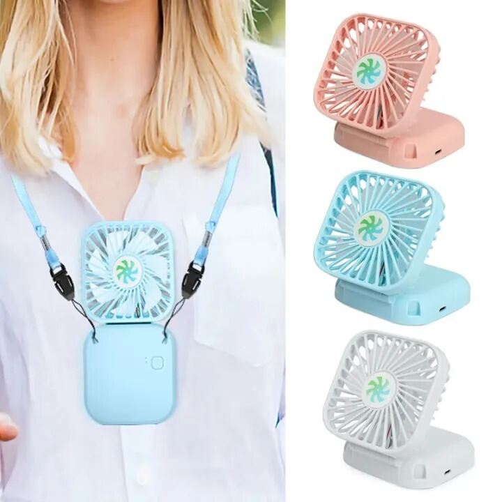 Picture of Portable Hanging Neck Mini Fans Rechargeable USB Folding Fan Mute Handheld Desktop Multi Function Three Speed Charge Fan-Multicolor-The Asia Express-Multicolor