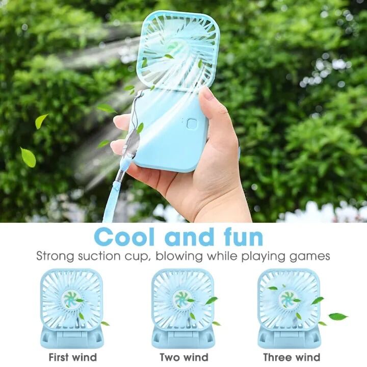 Picture of Portable Hanging Neck Mini Fans Rechargeable USB Folding Fan Mute Handheld Desktop Multi Function Three Speed Charge Fan-Multicolor-The Asia Express-Multicolor