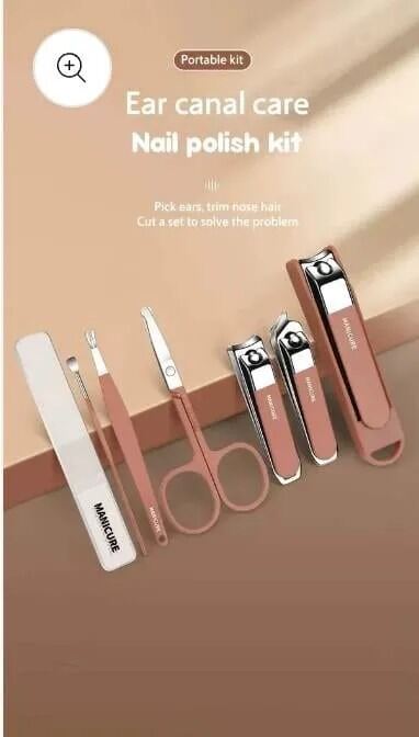 Picture of 7PCS Portable Manicure Pedicure Set Stainless Steel Professional Nail Clipper Beauty Kit for man and women-The Asia Express-Pink