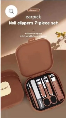 Picture of 7PCS Portable Manicure Pedicure Set Stainless Steel Professional Nail Clipper Beauty Kit for man and women-The Asia Express-Pink