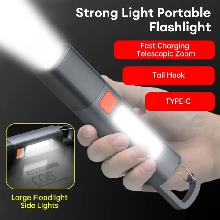 Picture of Super Bright COB  Lights LED XPE Mini Portable Torch Zoomable Waterproof Outdoor Fishing Hunting Camping Flashlight-Dark-Ash