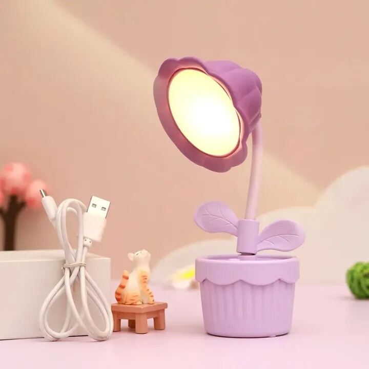 Picture of Cute Flower Shape Night Light LED Table Lamp USB Charging Desktop Accessories Students Study Reading Light Children's Gifts- The Asia Express-Multicolor