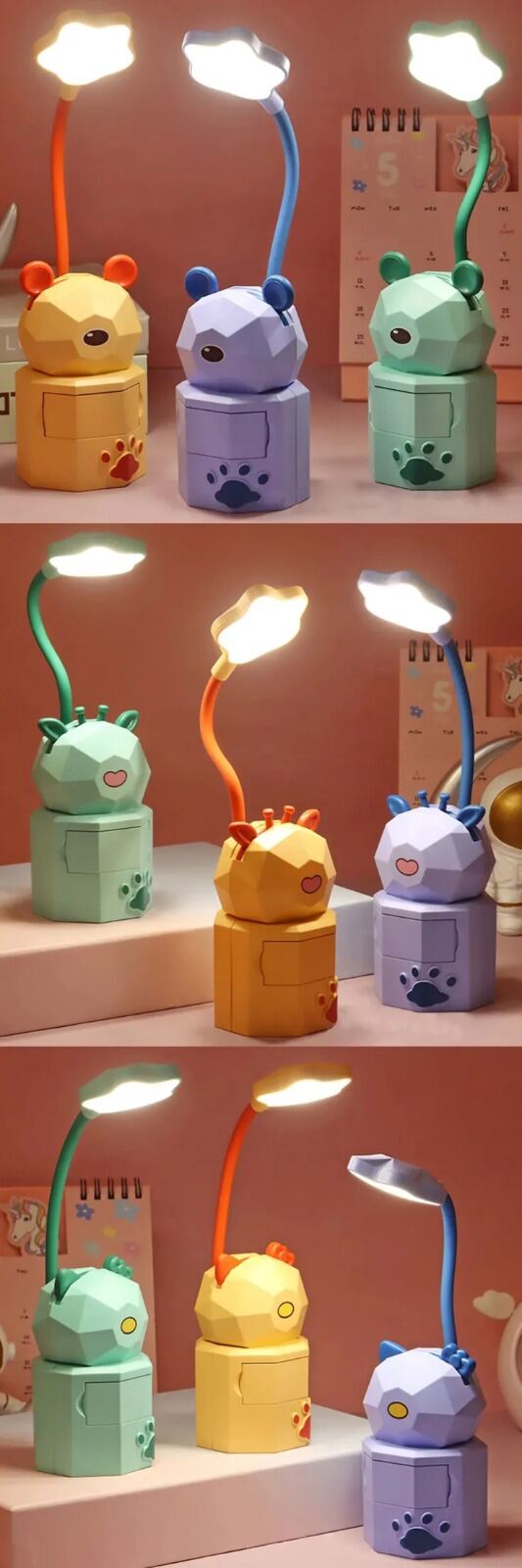 Picture of Book Lamp Rechargeable Bed Light Reading Light For Kids Mighty Bright Book Lights Kids Lamps for Bedrooms Girls,Kids Reading Light Cute Design USB Charging Warm Light 360 Degrees Gooseneck-The Asia Express-Multicolor