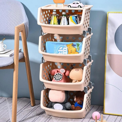 Picture of 4 Layer Multifunctional Storage Basket Rack – High Capacity, Durable, Stackable, Hollow-Out Organizer for Fruits, Vegetables & Household Items- The Asia Express-Multicolor