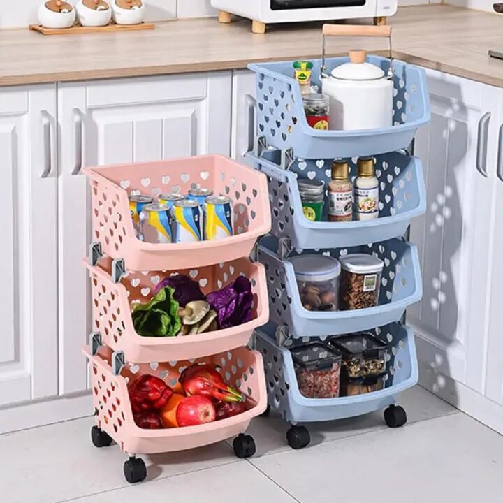 Picture of 4 Layer Multifunctional Storage Basket Rack – High Capacity, Durable, Stackable, Hollow-Out Organizer for Fruits, Vegetables & Household Items- The Asia Express-Multicolor