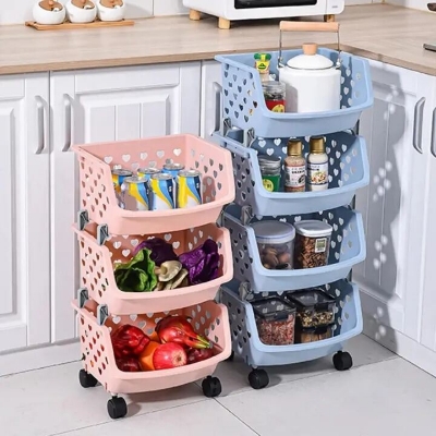 Picture of 4 Layer Multifunctional Storage Basket Rack – High Capacity, Durable, Stackable, Hollow-Out Organizer for Fruits, Vegetables & Household Items- The Asia Express-Multicolor