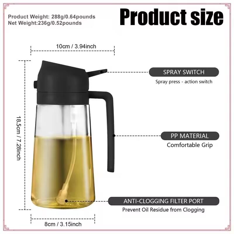 Picture of 2-In-1 Glass Oil Dispenser Suitable Forkitchen 2-In-1 Glass Oil Dispenser & Sprayer- The Asia Express-Black
