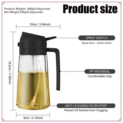 Picture of 2-In-1 Glass Oil Dispenser Suitable Forkitchen 2-In-1 Glass Oil Dispenser & Sprayer- The Asia Express-Black