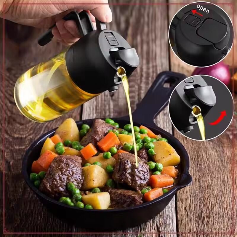 Picture of 2-In-1 Glass Oil Dispenser Suitable Forkitchen 2-In-1 Glass Oil Dispenser & Sprayer- The Asia Express-Black