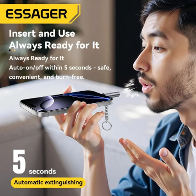 Picture of Essager Type C Mini Lighter Tungsten Wire Blow-to-Ignite Safety for Air Travel No Flame Auto Shut-Off OTG-Compatible with Phones_The Asia Express-Black