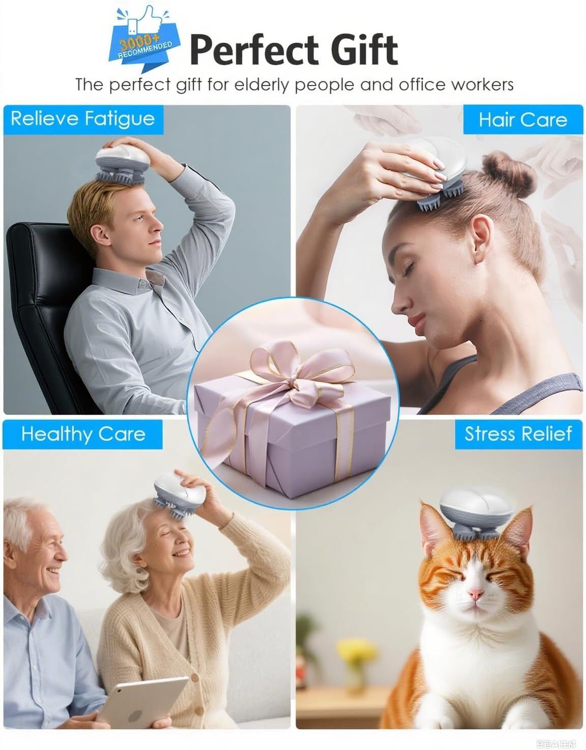 Picture of Portable Cordless Head Scratcher Stress Relax Hair Growth Electric Head Massager with 4 Claws for Deep Massage- The Asia Express-Multicolor