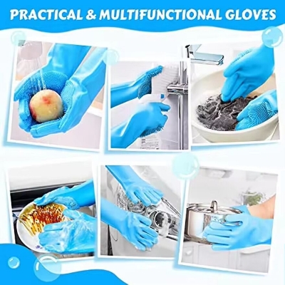 Picture of Silicone Dishes Washing Glove with Cleaning Brush Kitchen Housekeeping Washing Glove 100% Food Grade Dishwashing Gloves Pet Grooming Cleaning Gloves Dog Cat Bathing Shampoo Glove Scrubber- The Asia Express-Multicolor