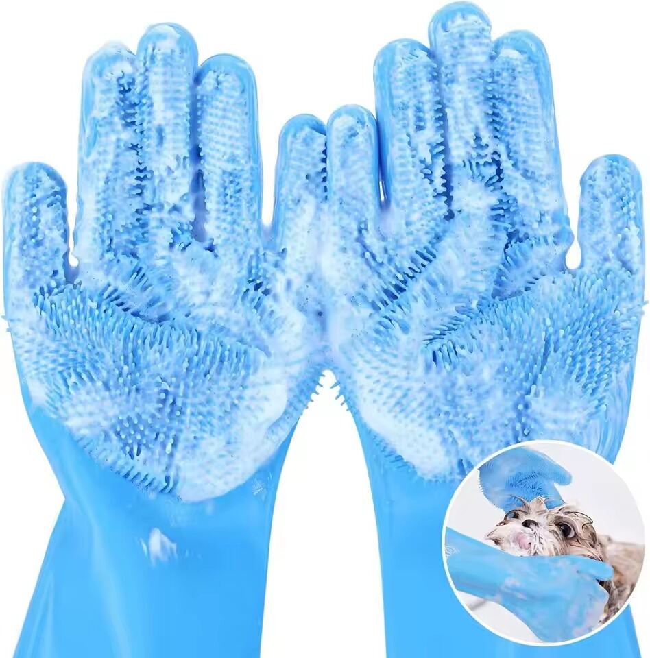 Picture of Silicone Dishes Washing Glove with Cleaning Brush Kitchen Housekeeping Washing Glove 100% Food Grade Dishwashing Gloves Pet Grooming Cleaning Gloves Dog Cat Bathing Shampoo Glove Scrubber- The Asia Express-Multicolor
