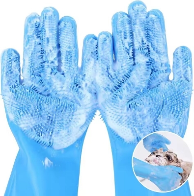 Picture of Silicone Dishes Washing Glove with Cleaning Brush Kitchen Housekeeping Washing Glove 100% Food Grade Dishwashing Gloves Pet Grooming Cleaning Gloves Dog Cat Bathing Shampoo Glove Scrubber- The Asia Express-Multicolor