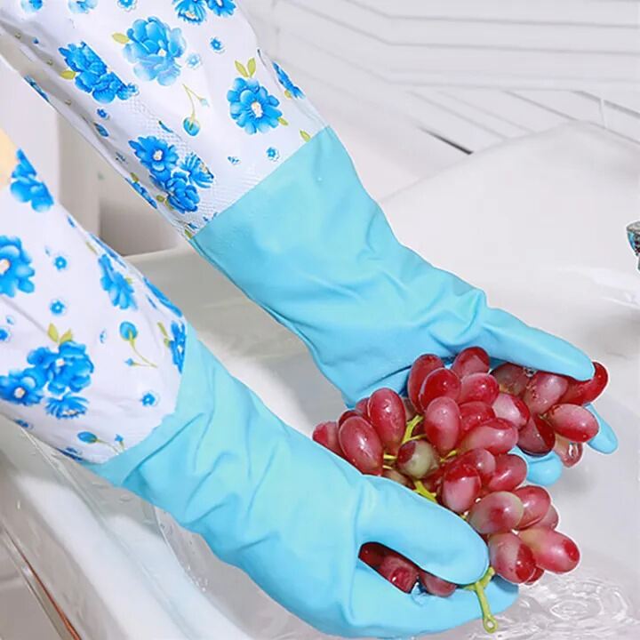 Picture of 1Pair Lengthen Dishwashing Cleaning Glove Durable Waterproof Cleaning Rubber Long Sleeves for Dish Washing Velvet Lining Household Glove- The Asia Express-Multicolor
