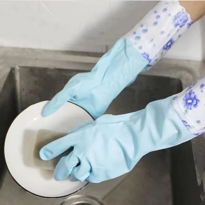 Picture of 1Pair Lengthen Dishwashing Cleaning Glove Durable Waterproof Cleaning Rubber Long Sleeves for Dish Washing Velvet Lining Household Glove- The Asia Express-Multicolor