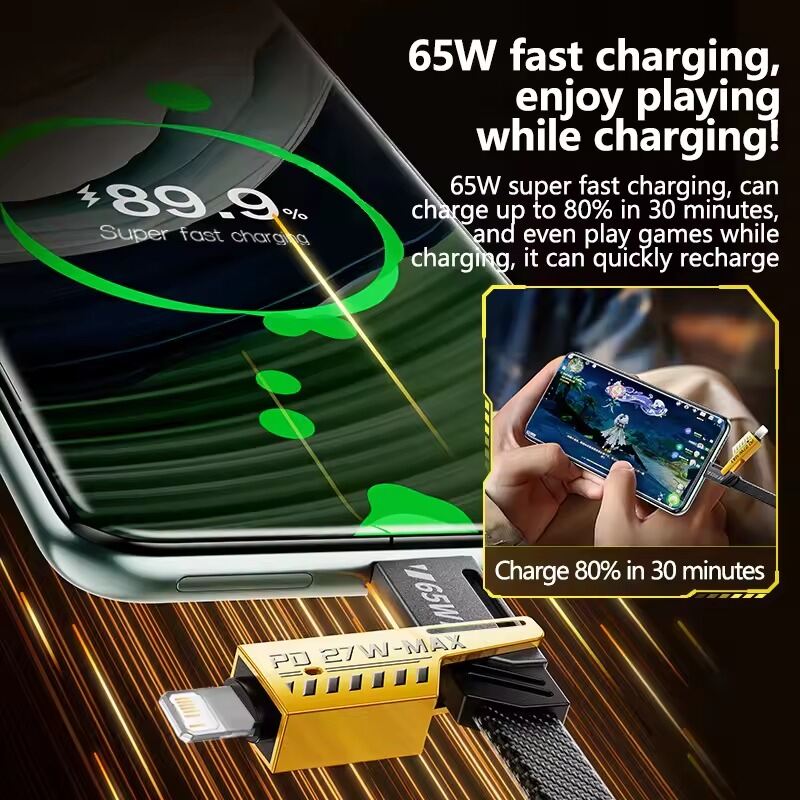 Picture of 65W USB Type C Four-in-one Multi-function Fast Charging Data Cable PD 27W Super Quick Charge Cord For iPhone Samsung Huawei POCO- The Asia Express