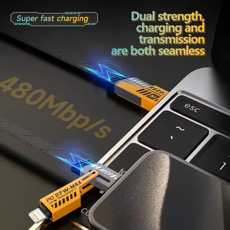 Picture of 65W USB Type C Four-in-one Multi-function Fast Charging Data Cable PD 27W Super Quick Charge Cord For iPhone Samsung Huawei POCO- The Asia Express