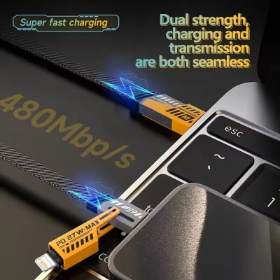 Picture of 65W USB Type C Four-in-one Multi-function Fast Charging Data Cable PD 27W Super Quick Charge Cord For iPhone Samsung Huawei POCO- The Asia Express