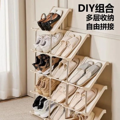 Picture of 5 Layer Simple shoe rack tilted multi-layer home door shoe storage rack popular entry door small narrow gap shoe cabinet- The Asia Express-Multicolor