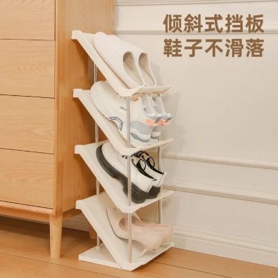 Picture of 5 Layer Simple shoe rack tilted multi-layer home door shoe storage rack popular entry door small narrow gap shoe cabinet- The Asia Express-Multicolor