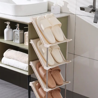 Picture of 5 Layer Simple shoe rack tilted multi-layer home door shoe storage rack popular entry door small narrow gap shoe cabinet- The Asia Express-Multicolor