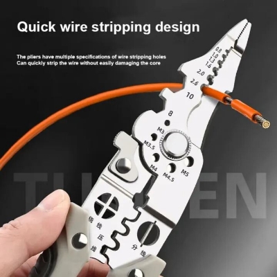 Picture of 8inch Multifunctional Wire Stripper and Crimping Tool or Professionl Electrician Stainless Steel Wire Puller Plier, wire Cutter for Wiring, Looping, Cutting, Splitting, Gripping, Twisting, Nail Pulling and Electrical Stripping Tools- The Asia Express