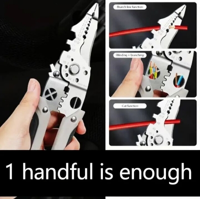 Picture of 8inch Multifunctional Wire Stripper and Crimping Tool or Professionl Electrician Stainless Steel Wire Puller Plier, wire Cutter for Wiring, Looping, Cutting, Splitting, Gripping, Twisting, Nail Pulling and Electrical Stripping Tools- The Asia Express