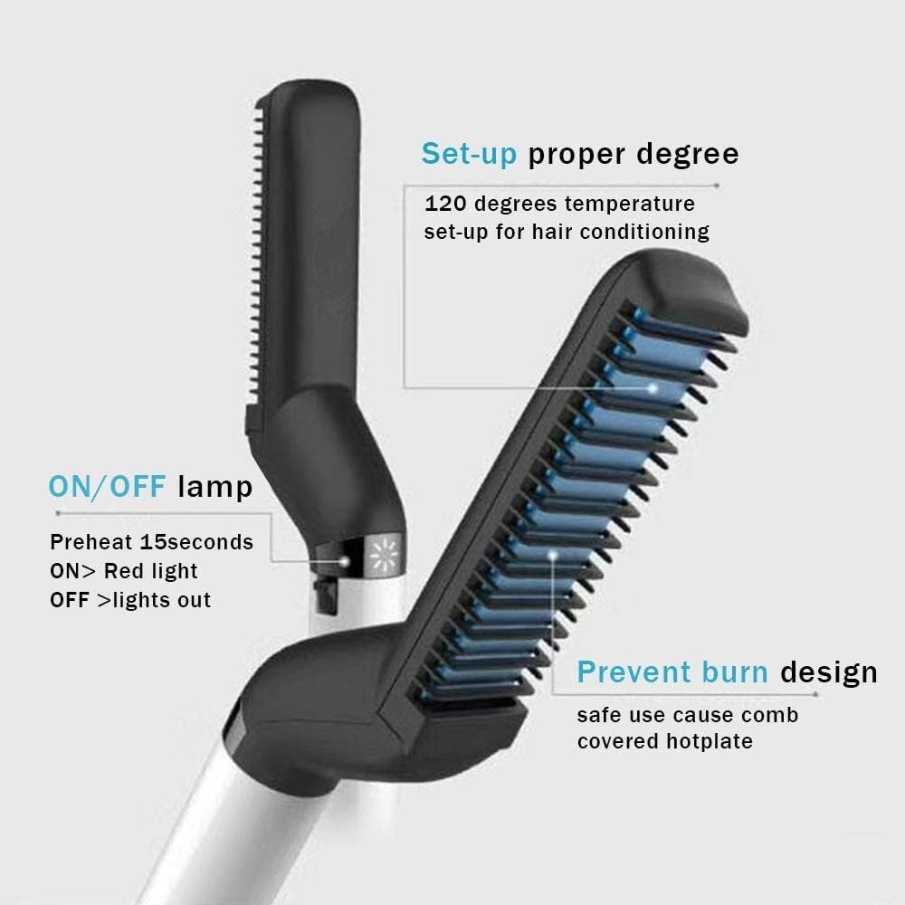 Picture of Men’s Hair & Beard Straightening Comb – Multi-Functional Electric Hair Straightener Brush for Quick Styling, Curling & Smoothing – Best Straightener for Men for Daily Grooming & Beard Care- The Asia Express