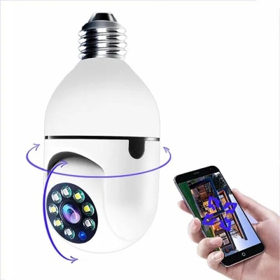 Picture of Smart WiFi Wireless Light Bulb Camera – 360° HD Panoramic 2MP/1080P IP Security Camera with Motion Detection, Night Vision, Two-Way Audio & App Control – Easy Plug-in Light Socket Surveillance Camera for Home, Office & Outdoor Monitoring- The Asia Express-White