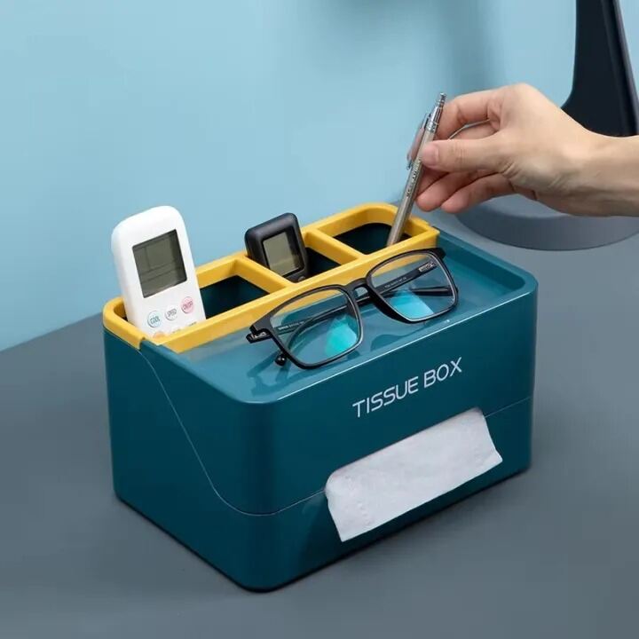 Picture of Multifunctional Rectangular Tissue Box Cover – Modern Decorative Tissue Box Holder with Built-In Storage Organizer for Living Room, Bedroom, Office & Home Decoration - The Asia Express-Multicolor