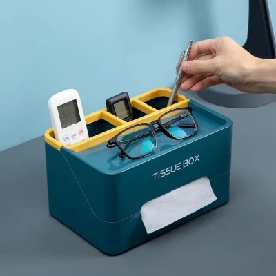 Picture of Multifunctional Rectangular Tissue Box Cover – Modern Decorative Tissue Box Holder with Built-In Storage Organizer for Living Room, Bedroom, Office & Home Decoration - The Asia Express-Multicolor