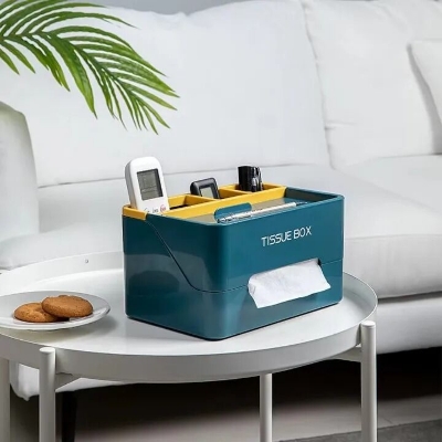 Picture of Multifunctional Rectangular Tissue Box Cover – Modern Decorative Tissue Box Holder with Built-In Storage Organizer for Living Room, Bedroom, Office & Home Decoration - The Asia Express-Multicolor