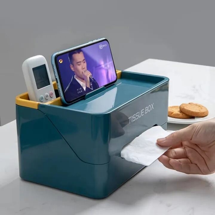 Picture of Multifunctional Rectangular Tissue Box Cover – Modern Decorative Tissue Box Holder with Built-In Storage Organizer for Living Room, Bedroom, Office & Home Decoration - The Asia Express-Multicolor