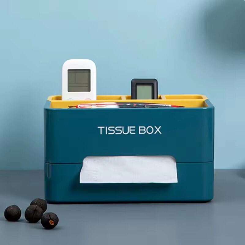 Picture of Multifunctional Rectangular Tissue Box Cover – Modern Decorative Tissue Box Holder with Built-In Storage Organizer for Living Room, Bedroom, Office & Home Decoration - The Asia Express-Multicolor