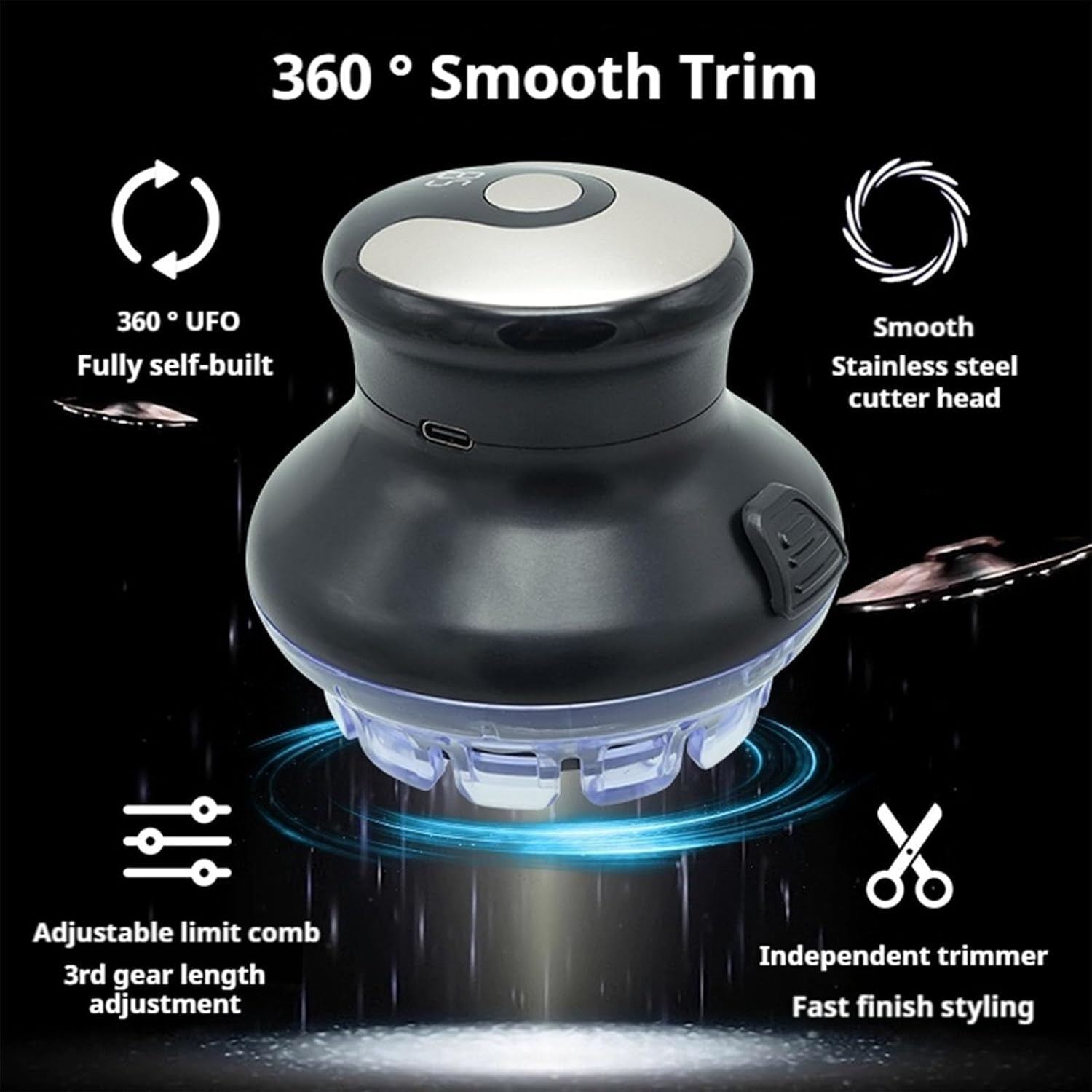 Picture of 2025 New Wireless Round Hair Clipper – Fast Haircut Trimmer with LED Display, Automatic Hair Cutting Kit with Adjustable 3–12mm Length Settings for Men, Kids & Home Use – Portable Rechargeable Hair Grooming Tool- The Asia Express