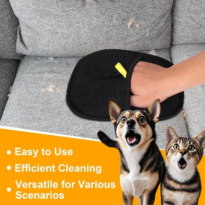 Picture of Electrostatic Pet Hair Remover Gloves – Dual-Sided Reusable Dog & Cat Hair Cleaning Gloves for Sofa, Bed, Clothes, Carpet, Car Interior & Home Furniture – Fast & Gentle Pet Fur Removal Tool- The Asia Express-Black 50gm