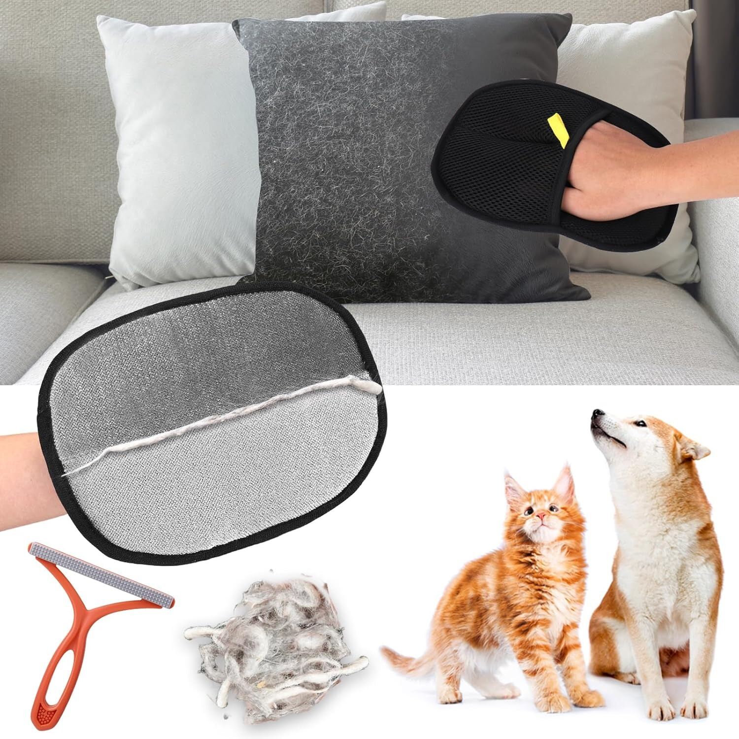 Picture of Electrostatic Pet Hair Remover Gloves – Dual-Sided Reusable Dog & Cat Hair Cleaning Gloves for Sofa, Bed, Clothes, Carpet, Car Interior & Home Furniture – Fast & Gentle Pet Fur Removal Tool- The Asia Express-Black 50gm