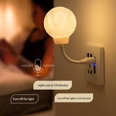 Picture of New Design USB Energy-Saving Voice-Controlled Night Light, Moon-Shaped Plug-In Lamp, 3 Lighting Modes,  Rotating Ambient Light for Home & Bedroom- The Asia Express-White