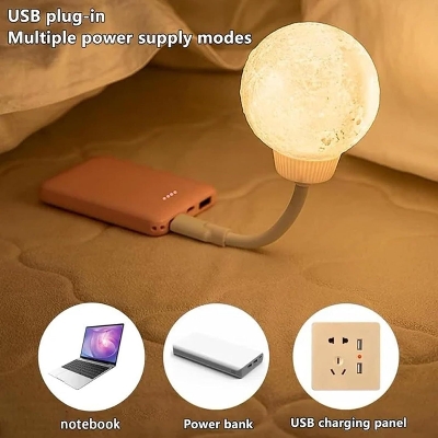 Picture of New Design USB Energy-Saving Voice-Controlled Night Light, Moon-Shaped Plug-In Lamp, 3 Lighting Modes,  Rotating Ambient Light for Home & Bedroom- The Asia Express-White
