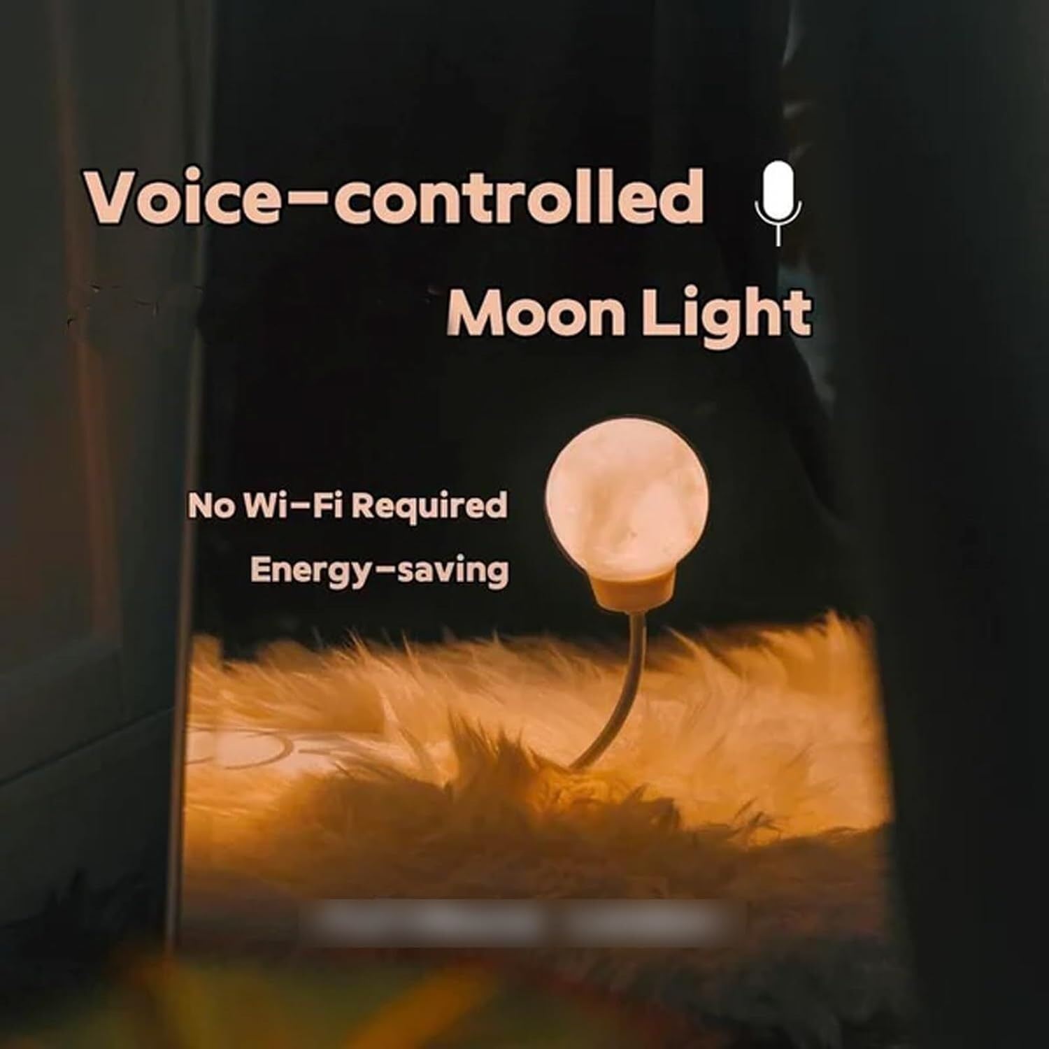 Picture of New Design USB Energy-Saving Voice-Controlled Night Light, Moon-Shaped Plug-In Lamp, 3 Lighting Modes,  Rotating Ambient Light for Home & Bedroom- The Asia Express-White